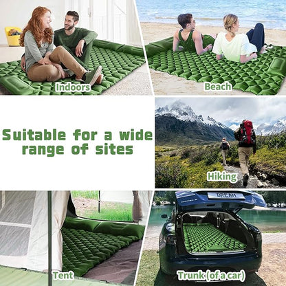 Double Sleeping Pad for Camping, 2 Person Ultralight Inflatable Sleeping Mat with Pillow and Built-in Foot Pump, Portable Camping Mattress for Tent, Backpacking, Hiking, Traveling