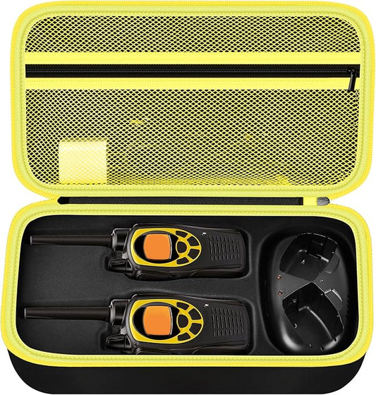 ANKHOH Walkie Talkie Case Holder for 50 Channel GMRS Two-Way Radio, Long Range Handheld Mobile Radios Hard Storage Carrying Box for Rechargeable Batteries, Charger and Headset,Black-Yellow(Bag Only)