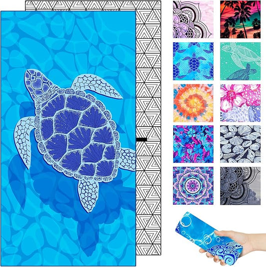 Microfiber Beach Towel – Turtle Shadow Quick Dry Lightweight Sand Free Oversized Large Towel Accessories Travel Must Have Swim Pool Yoga Camping Gear Summer Cruise Ship Essentials Cloud Compact Gift
