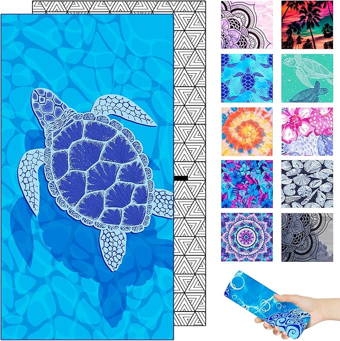 Microfiber Beach Towel – Turtle Shadow Quick Dry Lightweight Sand Free Oversized Large Accessories Travel Must Have Swim Pool Yoga Camping Gear Cruise Ship Essentials Cloud Compact Gift 71''32''