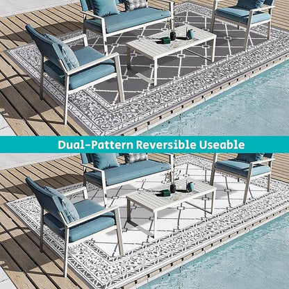 HEBE Outdoor Rug 6'x9' for Patios Waterproof Clearance Reversible Patio Mat Plastic Straw Rug RV Camping Mat Outside Area Rug Carpet for Camping RV,Porch,Deck,Balcony,Camper,Backyard