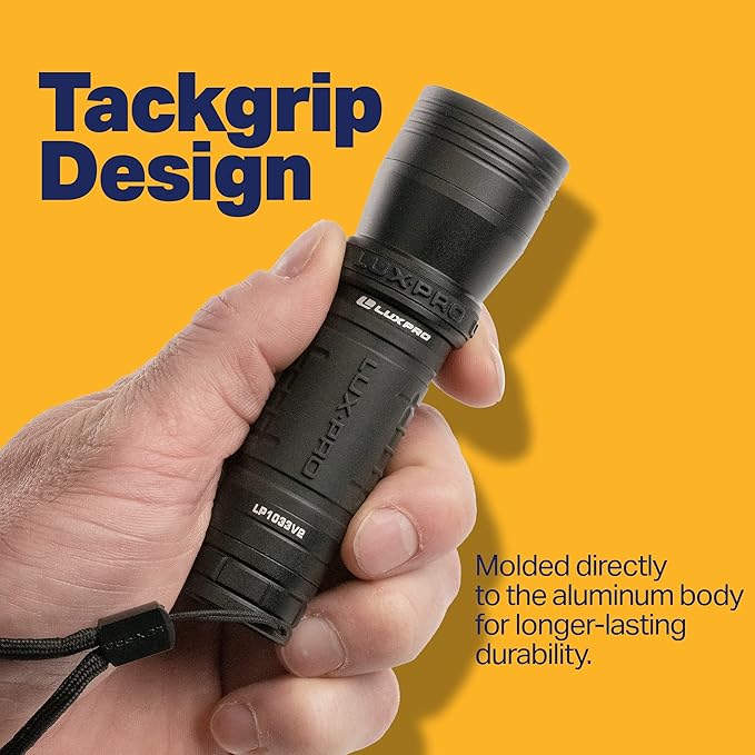 LUXPRO Zoom Focus 390 Lumen LED Handheld Flashlight - Features Patented TackGrip and Aircraft-Grade Aluminum - Pocket-Sized Camping Accessories with Wrist Lanyard - Batteries Included