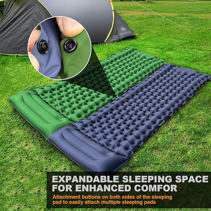 Sleeping Pad for Camping with Built in Pillow Self-Inflating Sleeping Mats with Built-in Foot Pump Ultralight Travel Air Mattress for Camping Backpacking Tent Hiking Blue 1Pcs