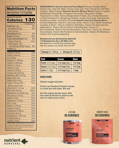 Nutrient Survival Tomato Powder, Powdered Vitamin Tomato (30 Servings) Emergency Food Supply & Camping Supplies for Soups, Sauces, Meatloaf, 40 Nutrients, Shelf Stable up to 25 Years, One Can