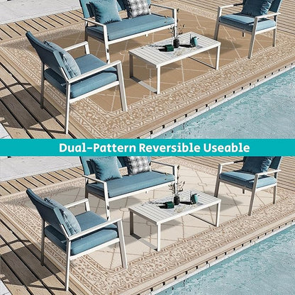 HEBE Outdoor Rug 8'x10' for Patios Waterproof Clearance Reversible Patio Mat Plastic Straw Rug RV Camping Mat Outside Area Rug Carpet for Camping RV,Porch,Deck,Balcony,Camper,Backyard