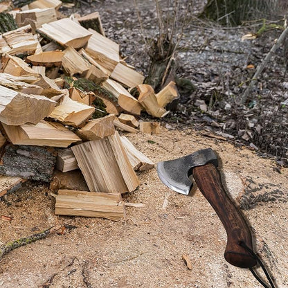 11 Inch Hatchet, Camping Axe with Leather Sheath, Bushcraft Axe for Chopping and Wood Splitting, Perfect for Outdoor Survival and Adventures