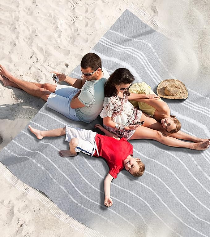 Genovega Cotton Turkish Beach Towel Oversized Soft Absorbent Quick Dry Extra Large Sandless Compact Coverups Sarong Lightweight Sand Free Fast Drying Packable Foldable Bath Bathroom Stuff Adult