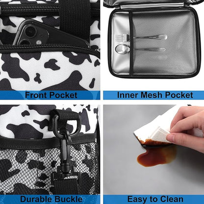 Femuar Lunch Bags for Women/Men, Insulated Lunch Bag for Work Office - Lunch Cooler Bag Leakproof Lunch Box with Adjustable Shoulder Strap - Cow print