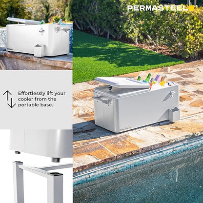Permasteel Party Cooler with Removable Basin, Spacious 80-Qt Capacity, Rolling Ice Chest for Indoor and Outdoor Entertainment White + Bonus Cover