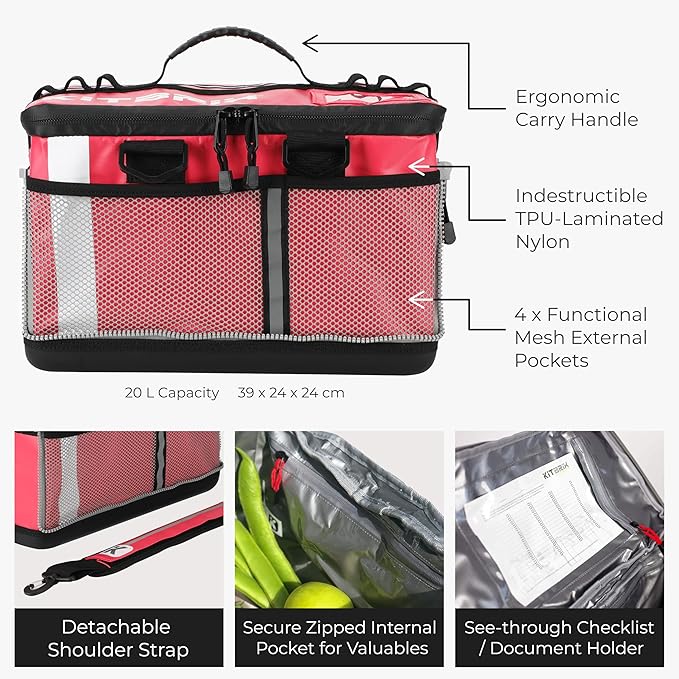 KitBrix Waterproof Sports Duffel Bag, Personal Item Travel Bag 15.3" x 9.4" x 9.4" - Solid Base - Built for Wet, Muddy Gear - Multi-Use Swimming, Gym, Soccer, Camping, Triathlon Transition Bag - Pink