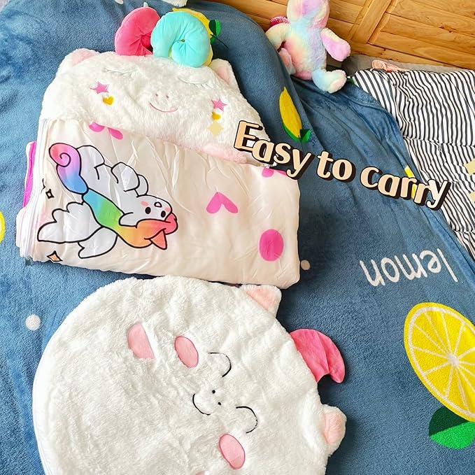 Happy Kids Sleeping Bag, Animal Bags, Sleepy Sack, Comfy, Cozy, Compact, Sleeping Bag with Pillow, Soft Pillow, Nap Mat, Wram Plush with Cotton, Slumber Bag