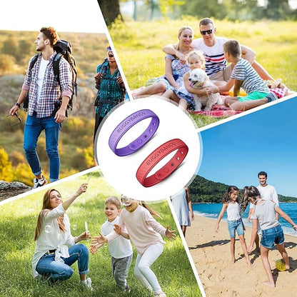 Mosquito Repellent Bracelets, 2 Pack Silicone Mosquito Repellent Bands with DEET Free, Natural & Waterproof Bug Wristbands for Kids and Adults, Outdoor Traveling Protection (Red&Purple)