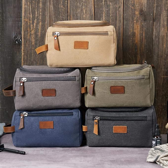 Travel Toiletry Bag for Men, Large Water-resistant Shaving Bag Toiletries Organizer, Canvas Dopp Kit, Multi-functional and Stylish, Bathroom Dopp Kit Shaving, Ideal for Travel, Camping, Gym- Black