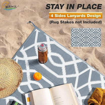 wikiwiki Outdoor Rug, 4x6ft Waterproof Reversible Mat Indoor Outdoor Rugs Carpet, Small Area Rug Plastic Straw Rug for Patio Deck Balcony Pool RV Camping Beach Picnic, Grey, Rugscape Series