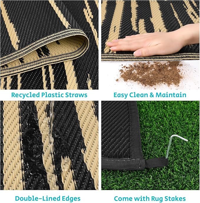 HEBE Outdoor Rug 6' x 9' Waterproof for Patios Clearance, Reversible Plastic Straw Rug Camping Carpet, Indoor Outdoor Area Rugs Patio Mats for RV,Picnic,Backyard,Deck,Balcony,Porch