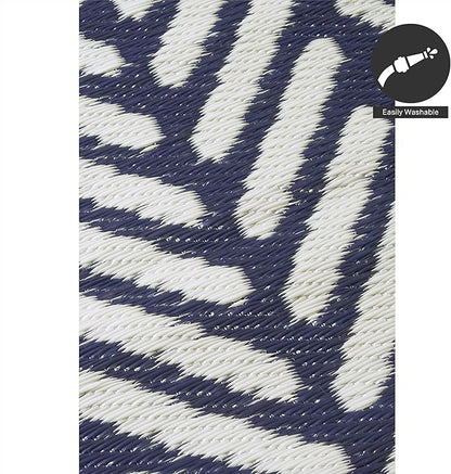 FH Home Outdoor Rug - Waterproof, Fade Resistant, Reversible - Premium Recycled Plastic - Herringbone - Patio, Deck, Porch, Balcony, Laundry Room - Fresno - Navy Crease Free - 4 x 6 ft