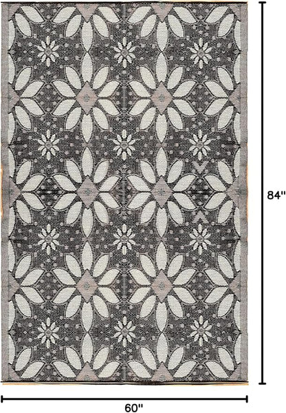 BalajeesUSA Outdoor Rug - 5x7 Sky Blue, Black, Grey, Reversible Recycled Plastic Straw Outdoor Patio Rugs Clearance Waterproof Large RV Camper Mats 287