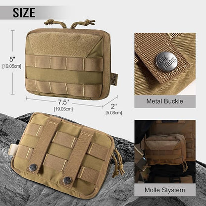 OneTigris MOLLE Pouch, Tactical Admin Pouch Belt EDC Tool Organizer Zippered Utility Waist Pack 7.5"x5"x2"