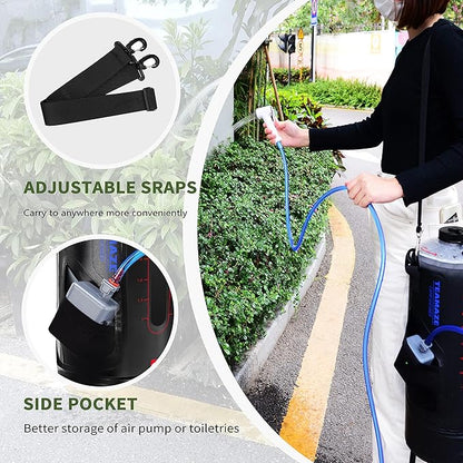 Camping Shower,12L Portable Camp Shower Bag with Upgraded Screw Lid, Auto Pressure Pump, Solar Shower, Camping Shower Head for Beach Camping, Hiking, Traveling, Washing