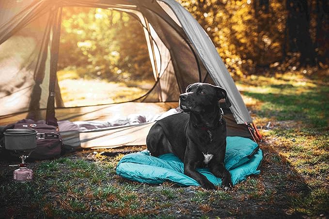 Glacial Blue Ultralight Dog Sleeping Bag with Packable Bed for Hiking, Camping and Outdoor Travel - Medium Size