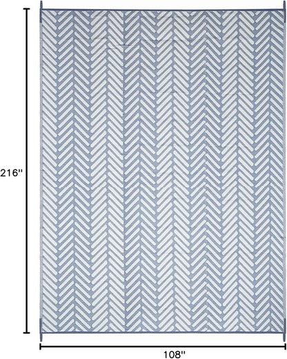 FH Home Outdoor Camping Rug - Waterproof, Fade Resistant, Reversible - Premium Recycled Plastic - Herringbone - Large Patio, Deck, Sunroom, RV - Fresno - Light Blue - 9 x 18 ft Foldable