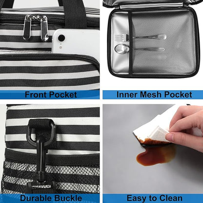 Femuar Lunch Bags for Women/Men, Insulated Lunch Bag for Work Office Picnic - Lunch Cooler Bag Leakproof Lunch Box with Adjustable Shoulder Strap - Stripe