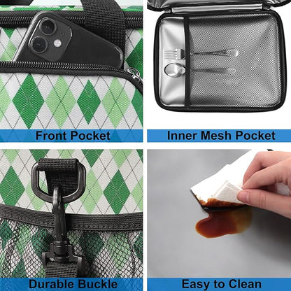 Femuar Lunch Bags for Women/Men, Insulated Lunch Bag for Work Office - Lunch Cooler Bag Leakproof Lunch Box with Adjustable Shoulder Strap - Green plaid