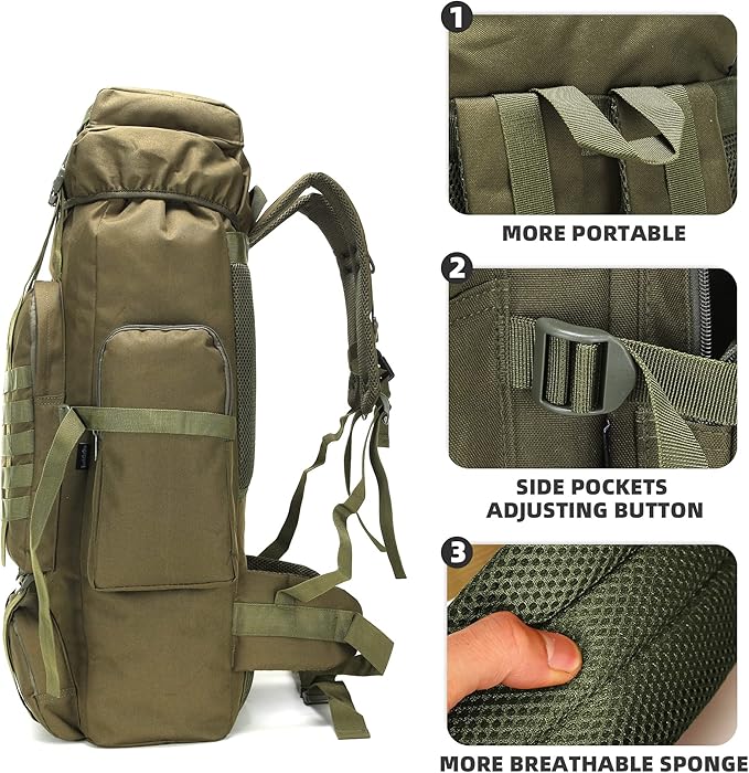 70L Camping Hiking Military Tactical Backpack Outdoor Water-Repellent Adjustable Sport Bags