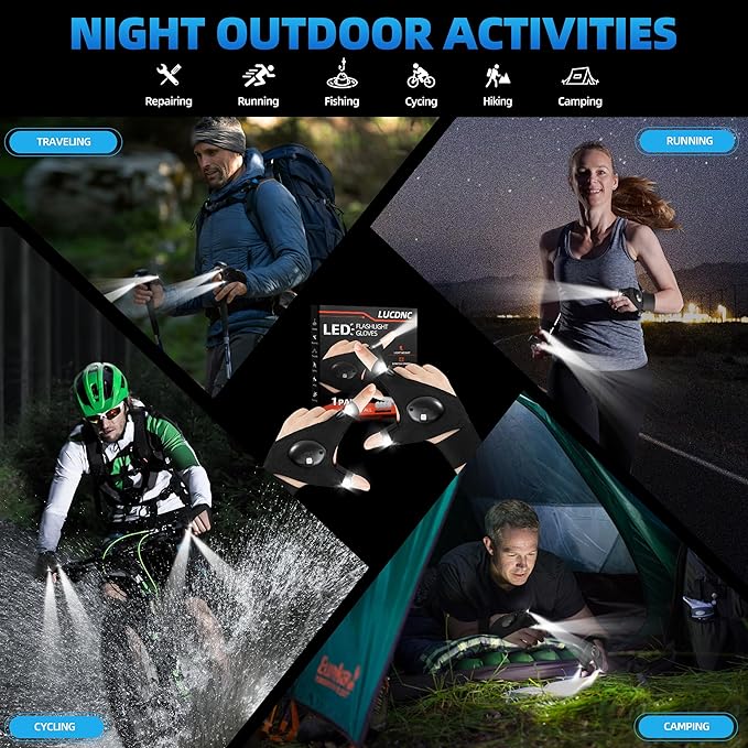 Gifts for Men Stocking Stuffers for Adults LED Flashlight Gloves Cool Gadgets Tools Outdoor Hands Free Flashlights for Fishing Repairing Camping Unique Men Birthday Christmas Gifts