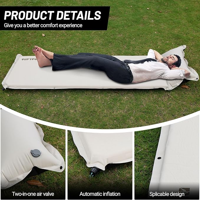 Lightweight Camping Sleeping Pad Inflatable Sleeping Mat Compact Camping Air Mattress with Pillow Backpacking Foam Sleeping Pad