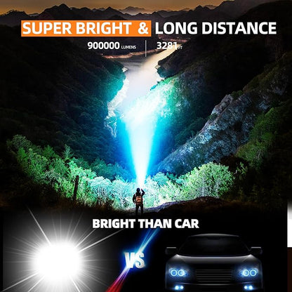 Rechargeable Flashlights High Lumens, Super Bright Flashlight 9000000 lumens with 7 Modes, IP54 Waterproof Tactical Flashlights for Home Camping Emergencies Running