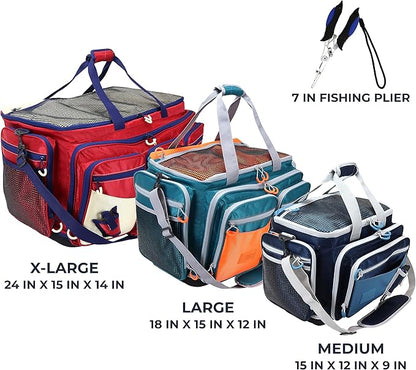OSAGE RIVER Fishing Tackle Bag, Saltwater Fishing Gear Bag, Tackle Box Organizer with Waterproof Non-Slip Bottom, Padded Shoulder Strap, and Fishing Pliers, Fishing Gifts for Men