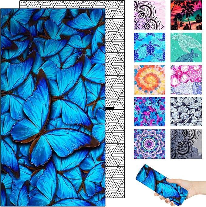 Microfiber Beach Towel – Blue Butterfly Quick Dry Lightweight Sand Free Oversized Large Towel Accessories Travel Must Have Swim Pool Yoga Camping Gear Summer Cruise Ship Essentials Cloud Compact Gift