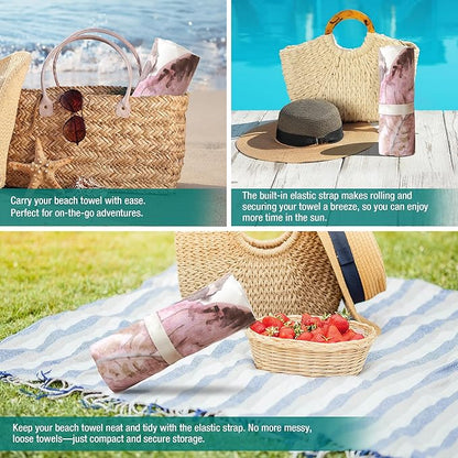 HYSEAS Lightweight Ultra-Thin Beach Towel, Oversized for Adult 63"X35" - Sand Free, Quick Dry, Ideal for Swimming, Beach, Yoga, Travel, Camping, Essential Beach Accessory & Vacation Gift, Leaves