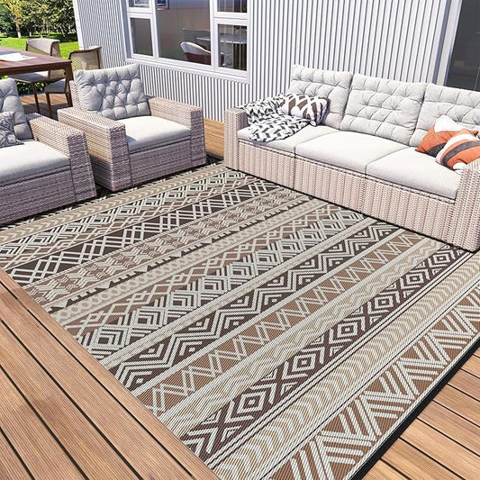 MontVoo Outdoor Rug Carpet 8x10 Waterproof-Patio Rug Mat Reversible RV Camping Rug Picnic Mat Plastic Straw Outside Rug for Balcony Porch Deck Beach-Boho Outdoor Area Rug for Patio Decor Colorful
