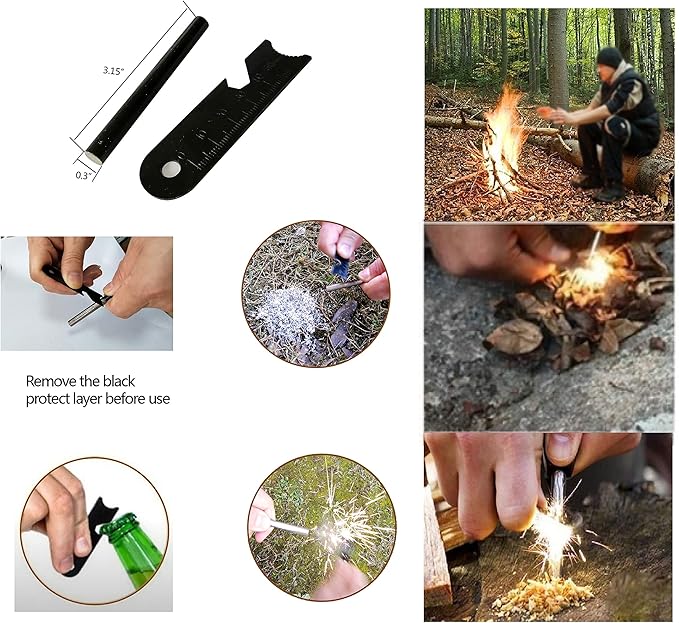 eGreen Emergency Ferro Rod Striker Magnesium 6 Bags Wax Jute Rope + Tin Box for Camping Hiking Bushcraft Survival Outdoor Gear