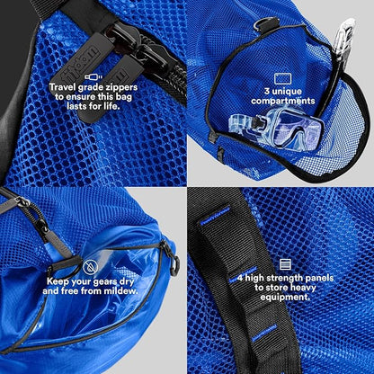 Fitdom 90L Large Mesh Duffle Bag for Scuba Dive or Snorkel Equipment. Best for Water Sports & Beach Activities like Swimming, Diving & Snorkeling. Perfect for Travel, Storage Swim Gym Gears & Balls