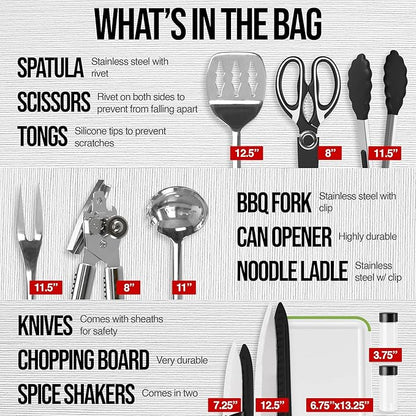 Camp Cooking Utensils | 11 Piece Camping Kitchen | RV Cookware Kit | Travel Grill Set | BBQ Accessories & Essentials for Camper