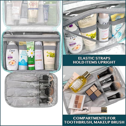 PAVILIA Hanging Toiletry Bag Women Men, Foldable Cosmetic Organizer Travel Bag, Water Resistant Makeup Bag Toiletries, Large Travel Essentials Kit (Teal Chevron)