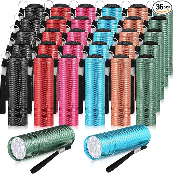36 Pack Mini Flashlights Bulk, Bright Aluminum Handheld Flashlight with Lanyard, Small LED Flashlights for Kids Night Reading Emergency Hurricane Camping Party Favors(Fresh Color)