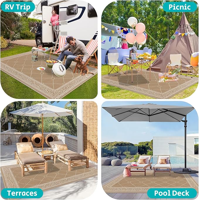 HEBE Outdoor Rug 6'x9' for Patios Waterproof Clearance Reversible Patio Mat Plastic Straw Rug RV Camping Mat Outside Area Rug Carpet for Camping RV,Porch,Deck,Balcony,Camper,Backyard