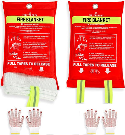 Emergency Fire Blanket for Home, 2 Blankets with 2 Pairs of Gloves, Fiberglass Fire Blanket, Fire Extinguisher Blanket, Fire Suppression Blanket for Kitchen, Grill & Camping 39”x39”