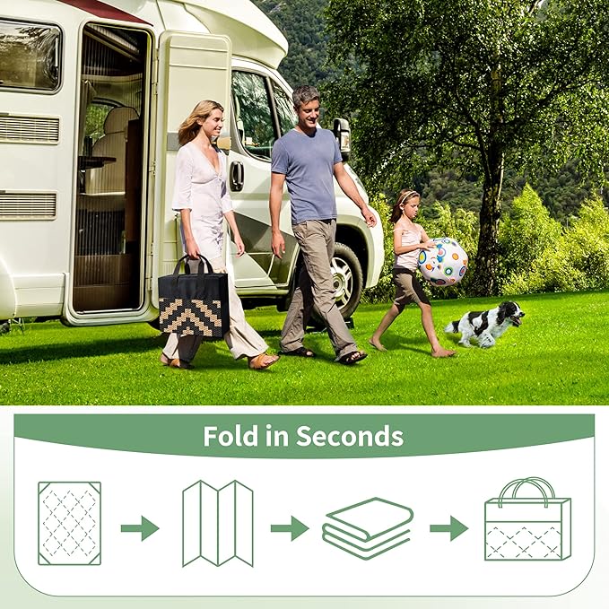GENIMO Outdoor Rug 4x6 Waterproof, Reversible Mats, Outdoor Area Rug, Plastic Outside Carpet, Eeometric Rv Mat for Patio Camping Rv Picnic Backyard Deck Balcony Porch Beach Trailer (Black & Brown)