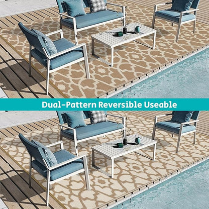 HEBE Outdoor Rug 8'x10' for Patios Waterproof Clearance Reversible Patio Mat Plastic Straw Rug RV Camping Mat Outside Area Rug Carpet for Camping RV,Porch,Deck,Balcony,Camper,Backyard