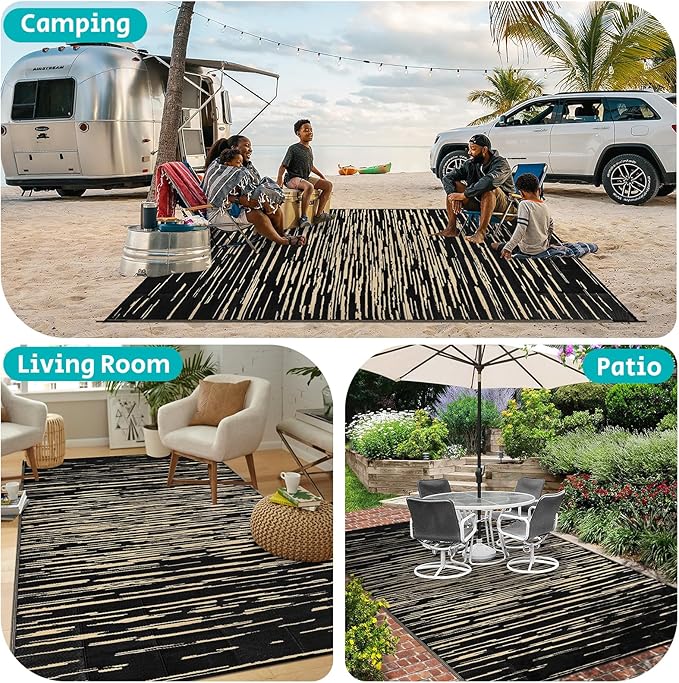 HEBE Outdoor Rug 8'x10' Waterproof for Patios Clearance, Reversible Plastic Straw Rug Camping Carpet, Indoor Outdoor Area Rugs Patio Mats for RV,Picnic,Backyard,Deck,Balcony,Porch