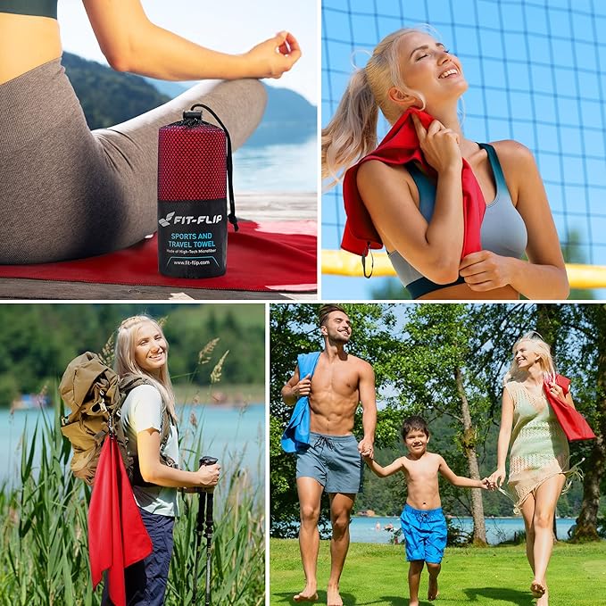 Fit-Flip Travel Towel - Compact & Ultra Soft Microfiber Camping Towel - Quick Dry Towel - Super Absorbent & Lightweight for Sports, Beach, Gym, Backpacking, Hiking and Yoga