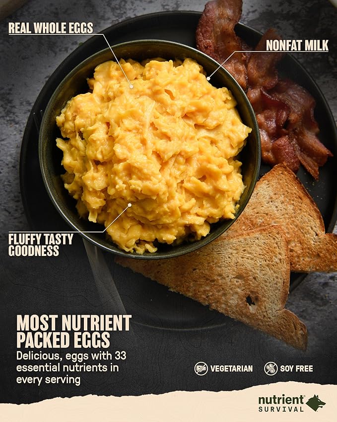 Nutrient Survival Vitamin Powdered Eggs Blend, Freeze Dried Prepper Supplies & Emergency Food Supply, 33 Essential Nutrients, Gluten Free, Shelf Stable Up to 25 Years, One Can, 70 Egg Equivalent