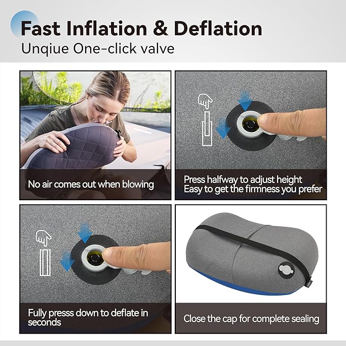 MARCHWAY Ultralight Inflatable Camping Pillow with Soft Washable Cover, Compact Compressible Portable Travel Air Pillow for Outdoor Camp, Sport, Hiking, Backpacking Sleep (Blue)