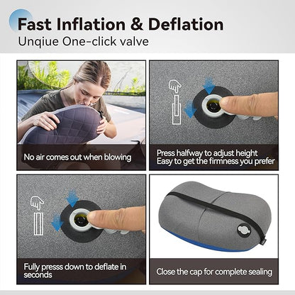 MARCHWAY Ultralight Inflatable Camping Pillow with Soft Washable Cover, Compact Compressible Portable Travel Air Pillow for Outdoor Camp, Sport, Hiking, Backpacking Sleep (Blue)
