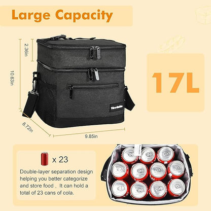 Tirrinia Large Insulated Lunch Bag for Men and Women, Adult Double-Layer Leakproof Reusable Grocery Bag, Office, Travel, Work Lunch Cooler Tote